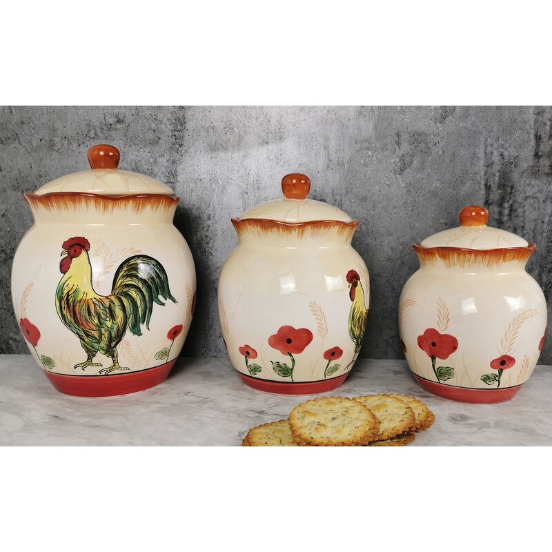 Lorren Home Trends Rooster 3 Piece Kitchen Canister Set & Reviews | Wayfair